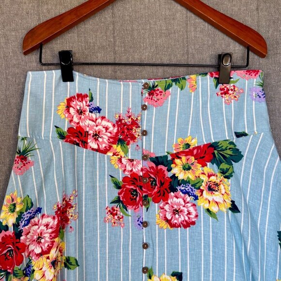 Anthropologie Maeve Linen Blend Stripe Floral Claudette Midi Skirt Size Size 14 - Picture 4 of 14